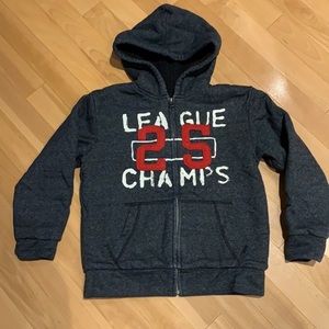 Children’s Place Full Zip Up Sherpa Boys Hoodie grey/white/black- size 7/8 (M)